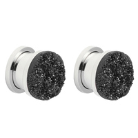 Evorte Vente en gros 0g 1g 2g 316L Acier inoxydable Classique Pierre d'agate noire naturelle Gauges d'oreille Plug Tunnel Piercing Bijoux
