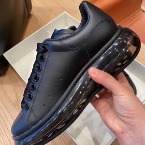 Black leather fashionable casual shoes with transparent air cushion and thick sole, trendy walking shoes <b>for</b> men - Product Image 1