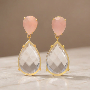 Nouvelles boucles d'oreilles ethniques colorées, plaquées or, en laiton et acier inoxydable, faites à la main avec pierres précieuses, pour mariage - Product Image 3
