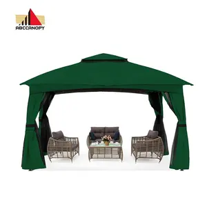 ABCCANOPY Vintage Gazebo With Sides Riplock Fabric Ventilated Double Tops Pavilion Garden Pergola 3x3m Canopy Central Hook