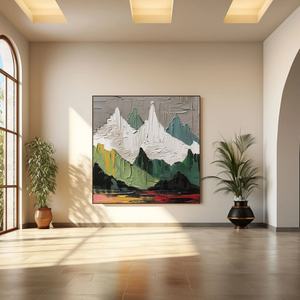 Art mural 3D contemporain, grande œuvre abstraite verte en plâtre et acrylique, motif montagne, pour la décoration moderne de la maison et des galeries - Product Image 6