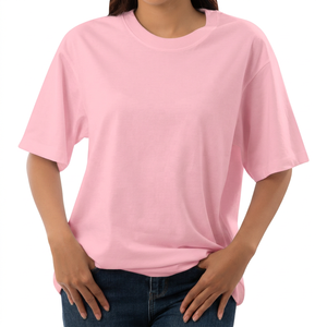 T-shirt ample à manches courtes pour femme, couleur unie, col rond, longueur longue, en jersey de coton respirant - Product Image 4