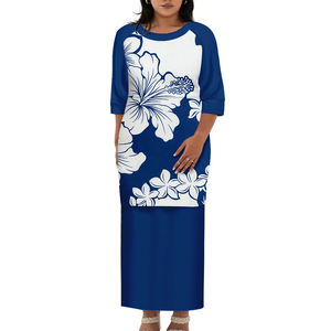 Personalizado nuevo Samoan estampado polinesio Puletasi media manga cuello redondo vestido de gran tamaño señoras largo Maxi Vestido <span class=keywords><strong>2</strong></span> piezas conjunto trajes - Product Image 5