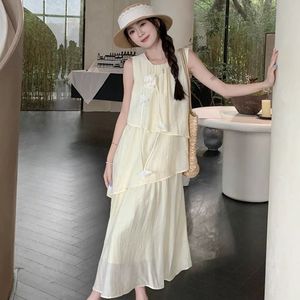 French Style Sleeveless Tiered Cake <b>Dress</b> Women <b>Elastic</b> Waist O Neck Loose A Line Vacation Casual <b>Dress</b> Summer 2026 - Product Image 3