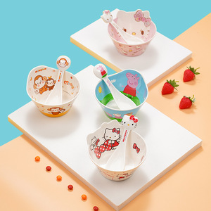 Baby Children's Bowls And Spoons Heart Shape Cartoon Design For 1-2 Years Old Anti Scalding Supplementary Food Bowl Set - Product Image 1