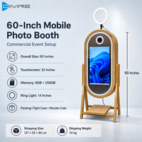 Photomaton commercial en bois avec miroir, 60 pouces, ovale, kiosque photo en libre-service avec écran tactile super grand pour les entreprises de location