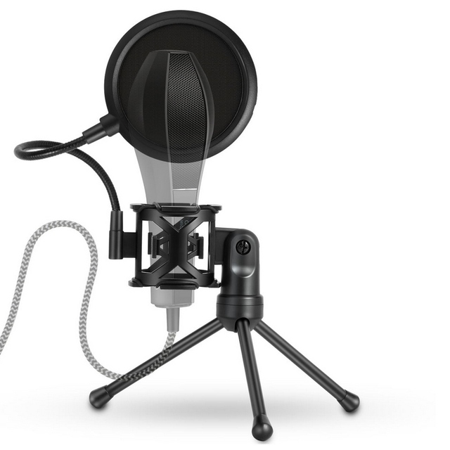 Desktop Microphone Tripod Stand Foldable Mic Stand with Shock Mount Portable Mic Holder Double-Net Pop