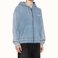 Sweat à capuche zippé oversize en denim délavé pour homme, épais, décontracté, vintage, personnalisé, effet vieilli