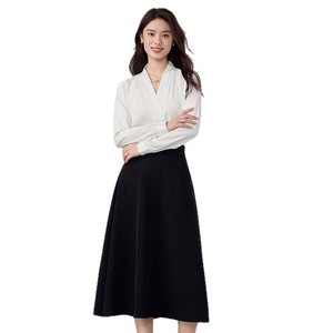 Women's Suit Set Black Shirt Midi Skirt Full Sleeve Satin Office Lady Spring Anti-Wrinkle Professional Attire - Product Image 5