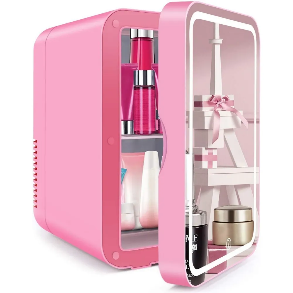 Custom Cheap 12V AC DC Breast Milk Refrigerator Mini Pink Skincare Beauty Fridge with Mirror