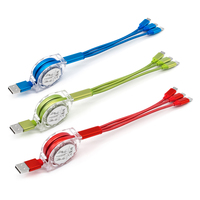 Câble USB plat rétractable 3-en-1 à chargement rapide 1M avec logo personnalisé pour iPhone, Type-C, Micro Android – Cadeau promotionnel