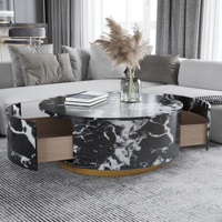 Table basse ronde moderne en bois marbré avec tiroir, en stock aux États-Unis, livraison directe, par VOXHOME