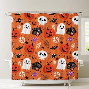 Cute Halloween Cat Pumpkin Ghosts Shower <b>Curtain</b> Orange Trick Treat PVC <b>Bathroom</b> Set Home Decor Halloween Stock - Product Image 4