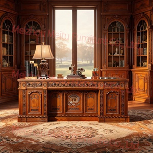 Escritorio Ejecutivo <span class=keywords><strong>de</strong></span> Madera Sólida <span class=keywords><strong>de</strong></span> Cerezo <span class=keywords><strong>de</strong></span> 76 Pulgadas <span class=keywords><strong>con</strong></span> Detalles Tallados, Cajones <span class=keywords><strong>de</strong></span> Almacenamiento y Armarios Laterales, Escritorio Tradicional para Oficina en Casa - Product Image 3