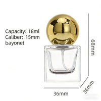 Flacon de parfum de luxe 18 ml en verre carré, portable, exquis, vide, pour échantillon, avec pulvérisateur et diffuseur à bâtonnets, rechargeable