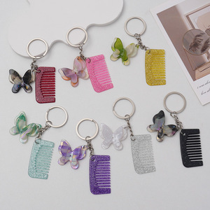 Qianjin Custom Logo Acetat Schmetterling Kamm Schlüssel bund Anhänger Kreative Süße Mädchen Make-up Spiegel Pony Kamm für Haarschmuck - Product Image 3