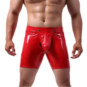 Calzoncillos cueca masculina aberta, pênis personalizado, couro falso, roupa íntima sexy