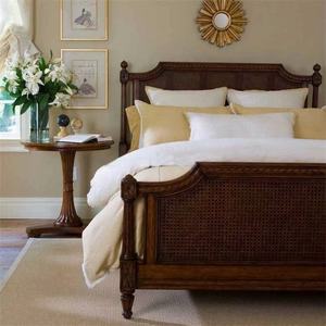 Lit double en bois massif de 1.8m, meuble en rotin et bois massif de style américain - Product Image 6