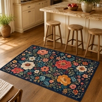 Tapis moderne à imprimé animalier bleu marine en polyester, imitation velours, lavable, antidérapant, insonorisant, pour salon