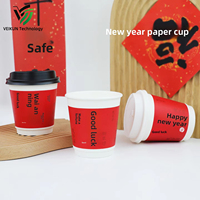 VEIKUN 2026 Nouvelle Année – Gobelet en papier jetable anti-brûlure avec couvercle pour boissons chaudes, café et thé au lait – Personnalisable – Shanghai