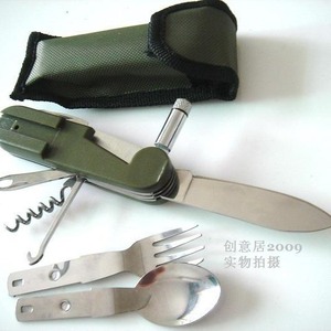 Outil multifonction de survie, couteau, fourchette et cuillère en acier inoxydable avec étui, équipement de camping en plein air - Product Image 4