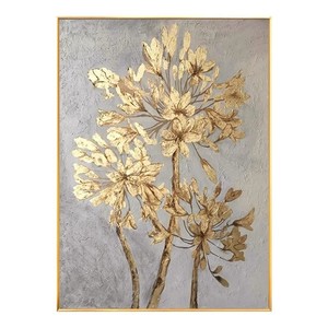 Peinture à l'huile peinte à la main, fleurs abstraites, texture 3D, cadre métallique, art mural pour entrée, salon, décoration moderne de luxe léger - Product Image 5