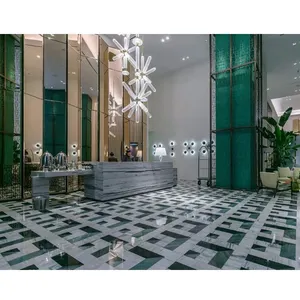 Новый дизайн, Европейский стиль, водоструйный узор, зеленый кварцит и белый мрамор, мозаичная плитка для декора интерьера пола