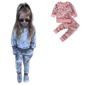 4 couleur Rose Velours Enfants Bébé Filles Vêtements Sets À Manches Longues Solide T-shirt Tops + Pantalon 2 pièce Ensembles Streetwear