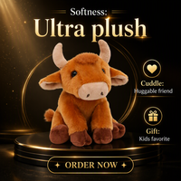 Peluche Vache Marron Douce et Mignonne, Animal en Peluche Assis, Poupée de Forêt Rembourrée en Polyester, Cadeau Idéal pour la Crèche
