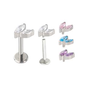 Factory <b>Fashion</b> Jewelry Titanium 16G Lip Ring Cartilage 2 CNC Set Marquise CZ Internally Threaded Labret Piercing Top Wholesale - Product Image 3