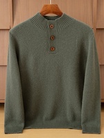 Pull en cachemire épais boutonné pour homme, coupe ample, nouvelle collection automne/hiver, couleur unie, tricoté, style color-block