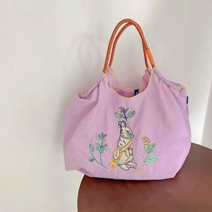 Eco-Friendly Nylon Fabric Embroidered Flower <b>Backpack</b> and Handbags Designed for Supermarket Usage - Product Image 1