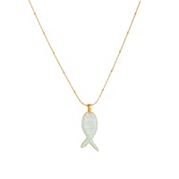Collier pendentif poisson en acier inoxydable plaqué or 18 carats avec émail rayé, résistant au ternissement, collier tendance avec breloque animaux marins pour femme