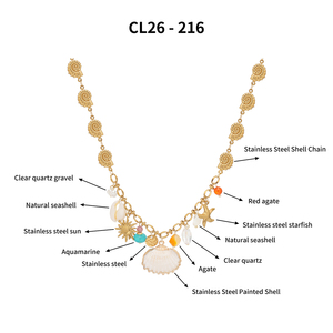 Collier multi-breloques pour femme Ocean Treasure, plaqué or 18 carats, chaîne à maillons coquillages, agate naturelle, pendentifs vie marine en aquamarine CL26-216 - Product Image 3