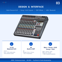 Console de mixage audio HK-GI2112 12 canaux, 2 groupes, 3 AUX, 3 bandes GEQ, 99 DSP, 48V Phantom, BT pour scène, groupe, diffusion