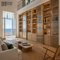 Bibliothèque intégrée moderne et contemporaine avec niche pour foyer 3D et étagères en chêne pour bureau de villa de luxe canadienne