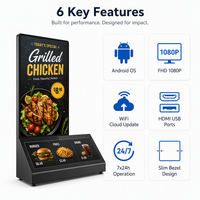 Papan Menu Digital Android LCD untuk Meja, Stand Display Pameran, Layar Terpisah, Sentuh, Otomatis Nyala/Mati, Video, CMS Berbasis Cloud