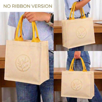 Sac fourre-tout en coton minimaliste 3D, poignée contrastante multicolore, double option de style, grande capacité, logo personnalisable, pour le shopping
