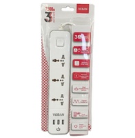 Rallonge électrique multiple 3M Prise universelle Interrupteur unique et 3 ports de chargement USB 3 prises Multiprise Prise UK