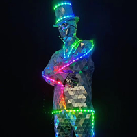 Costume LED Miroir pour Spectacle de Danse Ethnique Chinoise avec Chapeau Haut-de-forme, Lumière RGB, en Coton, pour Scène, Fête, Club, ou Costume de Robot
