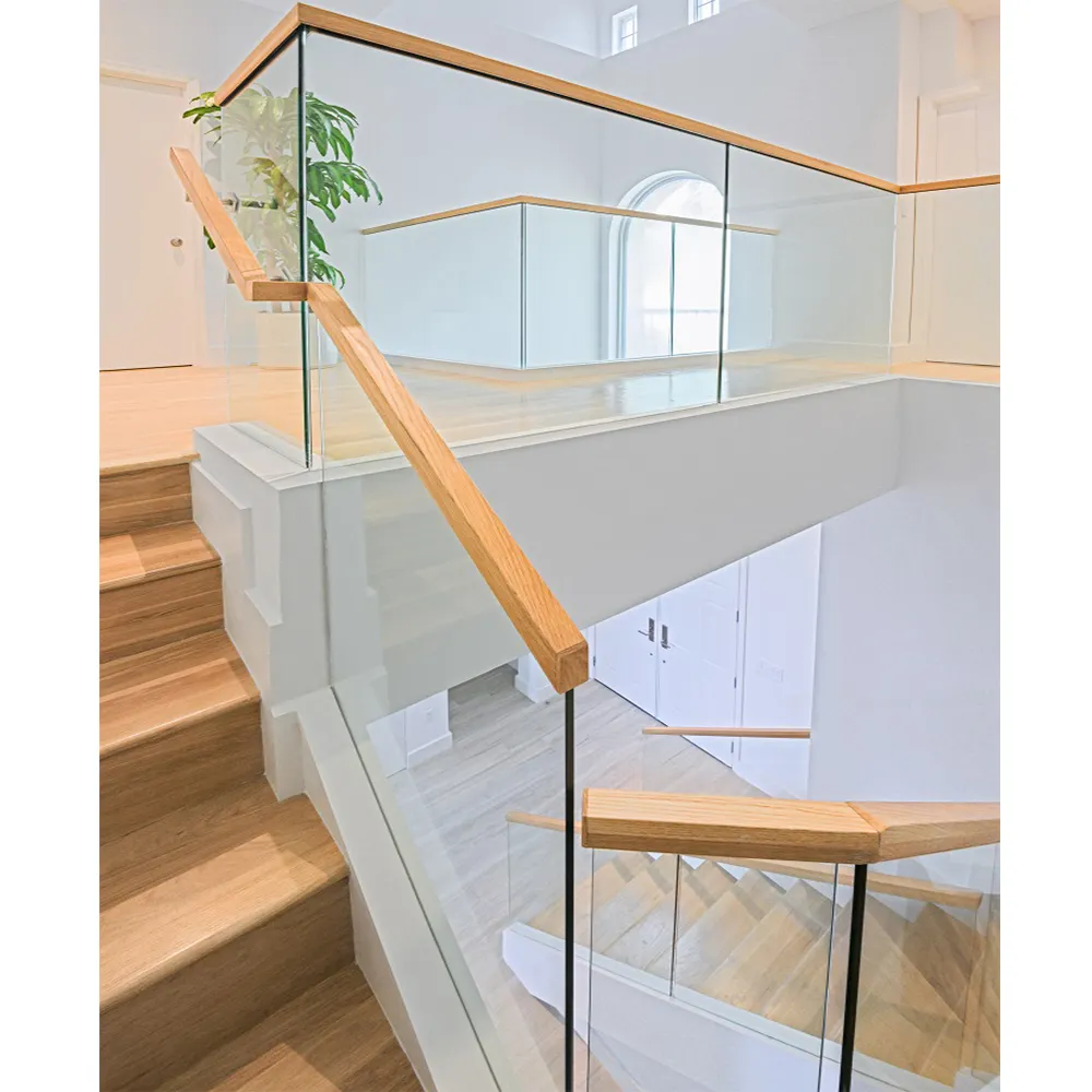 Innen balkon Handlauf Designs U-Form extrudierten Glaszaun Aluminium Glas Kanal Geländer mit Holz Handlauf