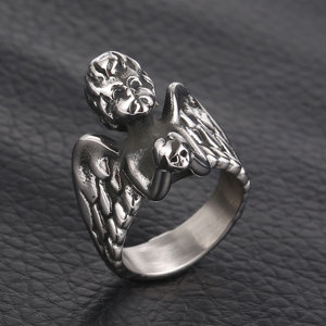 Men's <b>Titanium</b> Steel Angel <b>Ring</b> With Wings Geometric Design SA1093 Gift Jewelry - Product Image 4