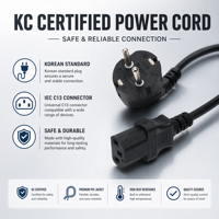 Cable de Alimentación Coreano con Certificación KC y Conector IEC C13, Cable de PVC Duradero para Computadoras y Electrodomésticos, Venta al Por Mayor OEM