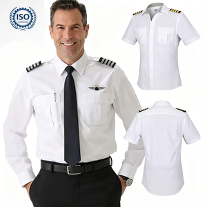 Envío Rápido, Camisas Blancas <span class=keywords><strong>de</strong></span> Poliéster y Elastano para Hombre, Camisa <span class=keywords><strong>de</strong></span> Piloto, Uniforme Personalizado <span class=keywords><strong>de</strong></span> Aerolínea Americana, Listo para Enviar - Product Image 1