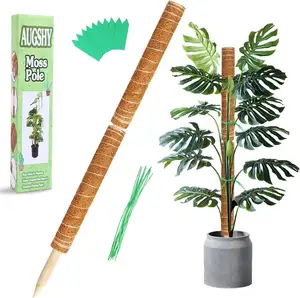17 Inch 2 Pcs Natural Moss Pole Plant Stakes Indoor Handmade Coco Coir Pole Garden Tomato Plant Climbing Growth Support