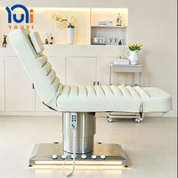 Table de massage électrique à 3 moteurs avec lumière LED et base en acier inoxydable réglable pour salon de beauté