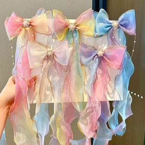 Gradient Ribbon Hair <b>Clips</b> For Girls Princess Style Rainbow <b>Bow</b> Braided Hair Accessories Sweet Ponytail <b>Clips</b> Hair Pins For Kids - Product Image 1