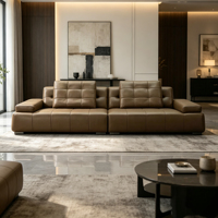 Grand canapé modulable carré en cuir véritable avec un espace généreux pour les rassemblements en villa et la réception des invités