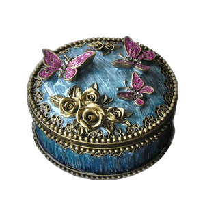 XinZhiRunラウンドバタフライジュエリーボックス-女性用パープルトレジャーケースリングイヤリング収納ウェディングギフトアクセサリーホルダー - Product Image 1