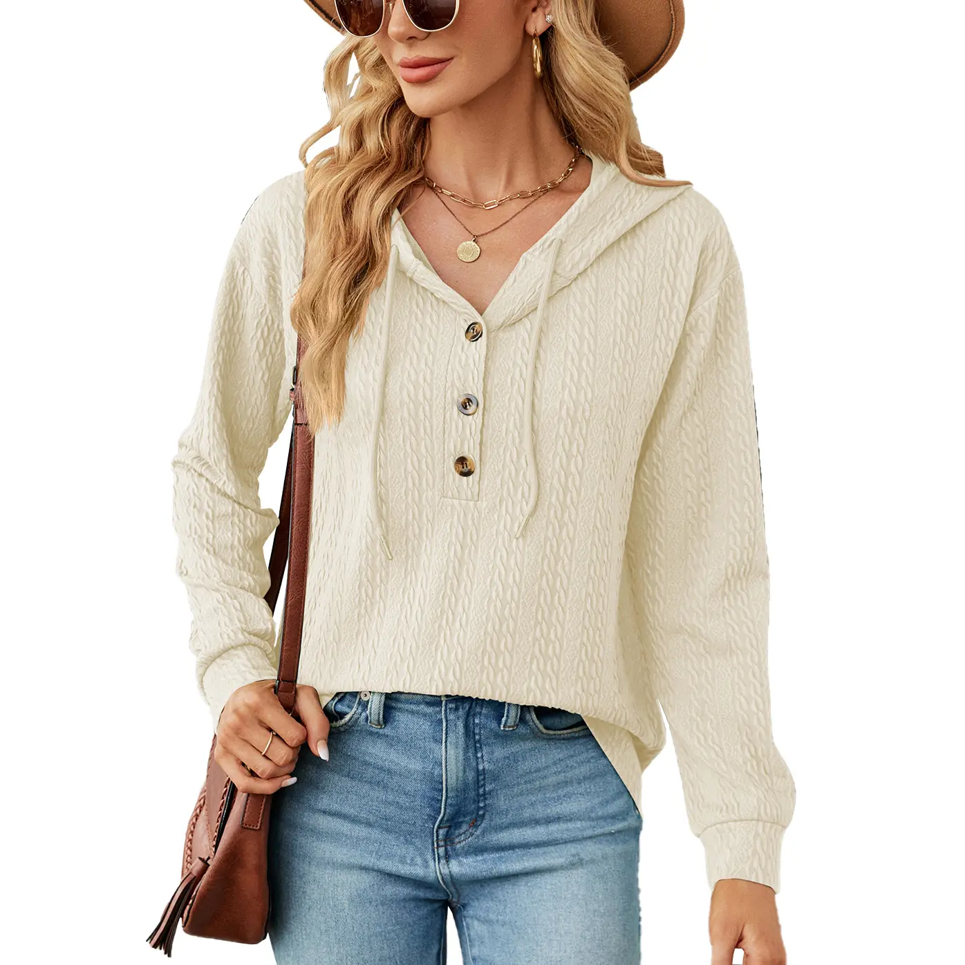 Aladal Wholesale Women's Long Sleeve V Neck Blouse with Lace Trim, Henley Tunic Tops, Casual and Stylish Blouses for Women